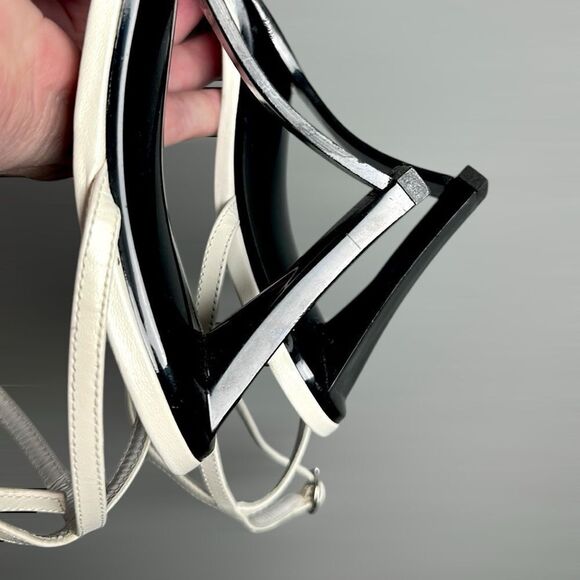 Charles Jourdan Paris White High Hill Mule Sandals Ankle Strap Made in Spain US7 - Picture 6 of 13